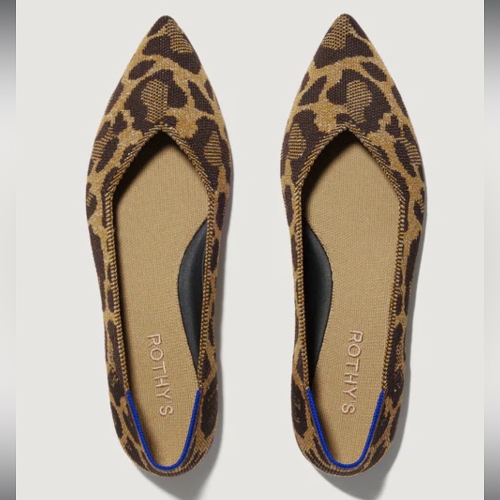 Rothys Metallic Cat Leopard Print Flats Women Slip On Shoes- SZ 9